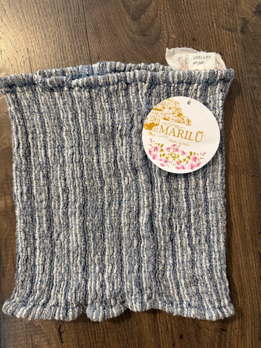 Italy Marilú Blue & Cream Ribbed Knit Tube Top